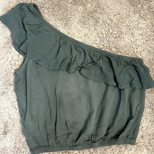Ruffled One Shoulder Crop Shirt